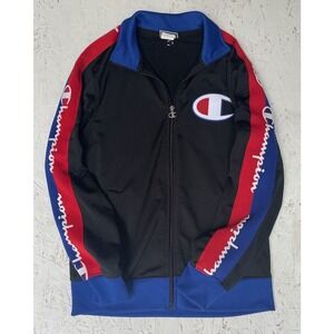 Vintage Champion Mens M Jacket Black Full Zip Track Logo Big C Long Sleeve Y2K